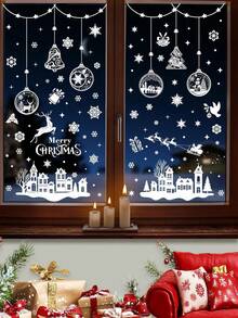 9 hojas de calcomanías de castillo de nieve navideño para ventanas, calcomanías navideñas de PVC para ventanas de vidrio, sin batería requerida, decoraciones navideñas de invierno, calcomanías de muñeco de nieve y copos de nieve de doble cara para decoración festiva de vidrio, perfectas para adornos de fiesta navideña - Multicolor - Ver 7