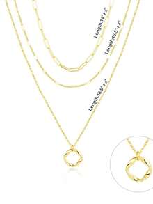 1 Pc Gold And Silver Plated Necklaces, Fashionable And Personalized Round Pendants, Multi-Layer Necklaces, Women's Jewelry Set, Light Luxury, Daily Wear, Vacation, Date, Surprise Exquisite Gifts, Halloween And Christmas Gifts - Vàng - Xem 8