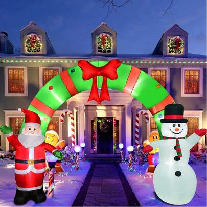 12.3 Ft Lighted Christmas Inflatable Archway, Inflatable Santa Claus And Snowman Arch Indoor And Outdoor Holiday Decorations, Built-In Led Lights, Large Outdoor Patio Decorations Garden Props