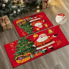 1 set/1 pieza/2 piezas Felpudo antideslizante con estampado de Papá Noel y árbol de Navidad, de fibra súper, adecuado para decoración de fiesta navideña, cocina, baño, comedor, dormitorio, puede ser dado como regalo de Navidad - Multicolor - Ver 5
