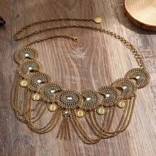 1 Multi-Color Vintage Coin Tassel Waist Chain,  Dress / Party Outfit Must-Have For Eye-Catching, Niche Personality Accessory Must Buy~ - 古金 - 查看 10