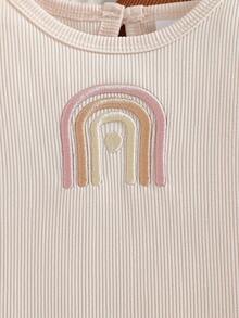 2件組秋冬新生女嬰連身衣套裝 長袖彩虹印花荷葉邊羅莉服 乳白色與棕色 按扣開合 - 彩色 - 查看 3