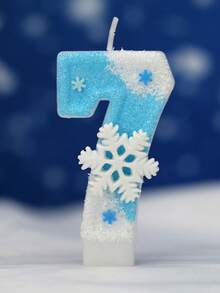 1件雪花花瓣數字生日蠟燭，藍色數字，聖誕白色雪花主題白色與藍色大雪花數字生日蠟燭 - 彩色 - 查看 12