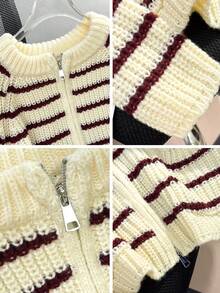 JIANHU Red & Burgundy Striped Knit Cardigan - Full Zip Up Sweater With Ribbed Cuffs And Pockets, Suitable For Christmas Markets And Casual Office Wear, Autumn/Winter - Red - View 9