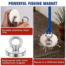 重型304不锈钢圆形打捞磁铁，钕磁铁大号标签移除器，带挂环螺栓，高功率磁性工具，适用于在湖泊、河流、海滩、草坪等处打捞物品。 - 彩色 - 查看 9