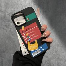 Funda protectora para phone con diseño de etiqueta de color y orificios grandes. Compatible con phone 16 Pro Max, 16, 15 Pro, 14, 14 Plus/14 Pro Max, 13, 13 Pro, 12 Pro, 11/11 Pro. Regalos para cumpleaños y fiestas. - Negro - Ver 4