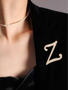 1pc 26 English Letter Pearl Brooch Pin, Fashion Versatile Clothing Anti-Slip Decoration, Scarf Clip, Shoes, Hat Accessory, Retro - Yellow Gold - View 26