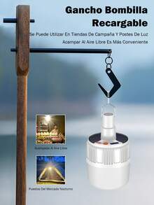 Foco LED portátil recargable con 5 modalidades, celdas solares, tamaño mediano, lámpara de emergencia, luz blanca ideal para exteriores camping trabajo iluminación móvil batería de larga duración resistente agua multifunción - Blanco - Ver 5