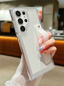 简约腕带支架透明手机壳适用于三星 Galaxy S25 S24 S23 S22 Ultra Plus A56 A55 A54 5G A35 A15 A14 奢华透明亚克力防震保护硬背壳保护套防水防摔防刮 - 無色 - 查看 2