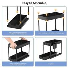 2-Tier Under Sink Organizer With Sliding Drawers & Hooks, Black Plastic Kitchen Storage Basket For Spices, Utensils, And Cleaning Supplies, Space-Saving Cabinet Organizer For Home Or Kitchen, Kitchen Organizers And Storage