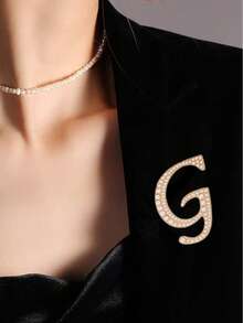 1pc 26 English Letter Pearl Brooch Pin, Fashion Versatile Clothing Anti-Slip Decoration, Scarf Clip, Shoes, Hat Accessory, Retro - Yellow Gold - View 33