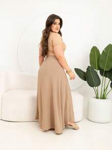 Versatilli Plus Size Skirt Turns Into Casual Asymmetrical Cross Knot Formal And Nighttime Beach Dress - 米色 - 查看 2