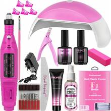 Kit Polygel Completo Cabine Mini G 48W LED UV Unhas Poligel Lixadeira Elétrica Caneta Manicure - Rosa Bebê - Visão 1