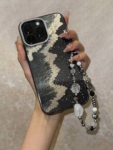 1pc Black Background Fine Glitter Premium Phone Case White 3D Wave Beach Oil Painting Texture Abstract Art Minimalist Style Full Coverage Shockproof Phone Case Compatible With IPhone All Series, Compatible Models: IPhone17/17Pro/17ProMax/16/16Plus/16ProMax/16e/15ProMax/11/12/12Pro/12ProMax/13/13Pro/13ProMax/14/14Pro/14ProMax - Electroplating Frame Black - View 2