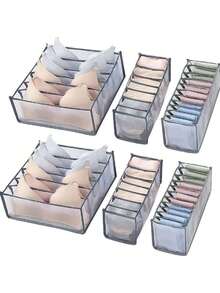 3pcs Foldable Divided Storage Box, Underwear Organizer For Bra, Panty, Socks, Random Color (White, Grey, Beige, Black, Etc.) - Multicolor - View 1