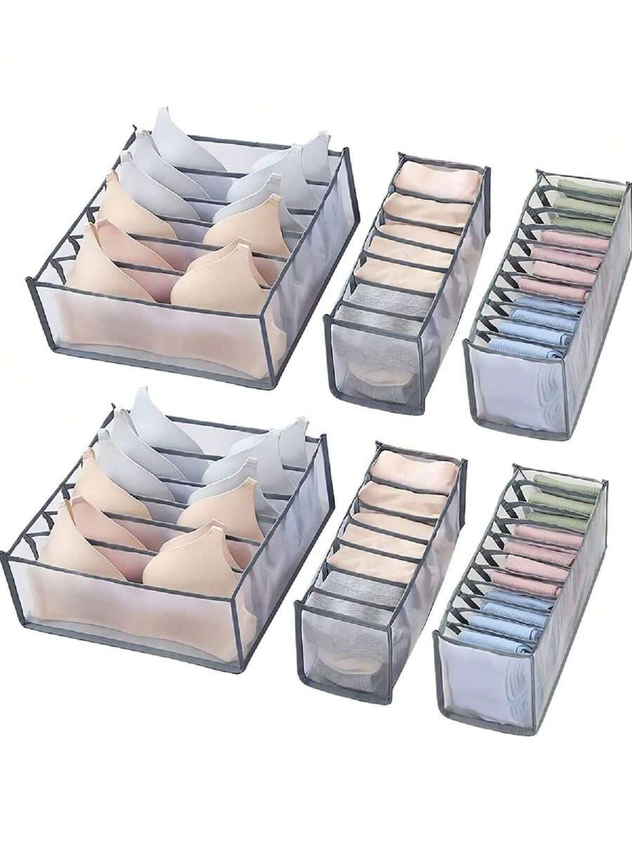 3pcs Foldable Divided Storage Box, Underwear Organizer For Bra, Panty, Socks, Random Color (White, Grey, Beige, Black, Etc.) - Multicolor - View 1