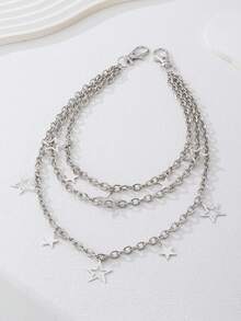 1件朋克摇滚明星吊坠流苏金属链裤链，街头服饰 - 鏤空星星 - 查看 3