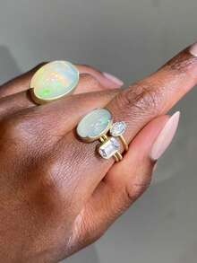 2 Pieces Bohemian Alloy Imitation Opal Multi-Color Female Rings Suitable For Daily Outdoor Travel Gifts - 彩色 - 查看 6