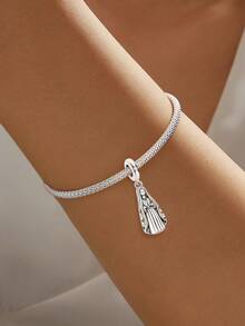 1pc 925 Sterling Silver Princess Cartoon Character Beaded Pendant, Suitable For Bracelet Necklace DIY Jewelry Making, Exquisite Jewelry Gift For Friends - Silver - View 3