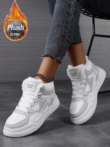 大码冬季女士休闲运动鞋，系带软底平底舒适运动鞋，轻便加绒保暖高帮日常鞋