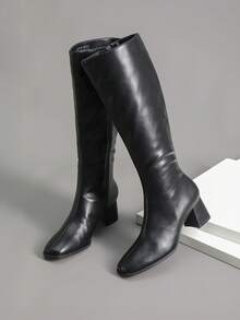 Women's Square Toe Knee-High Boots Block Chunky Heels And Zip Closure Festival Party Gogo Boots For Fall And Winter - màu đen - Xem 6