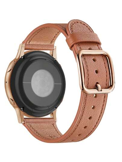 1pc Classic Brown Soft & Comfortable Leather Watch Band With Rose Gold Buckle, Compatible With Samsung Galaxy Watch7/6/5 Pro 4 Active 2 40mm/45mm/46mm/42mm/44mm, Watch, Watch GT2 Pro GT3 GT4, 20mm 22mm Easy To Install Smartwatch Accessories For Men And Women