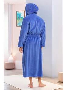 Mens Robe With Hood, Plush Fleece Hooded Mens Bathrobe, Big And Tall Bath Robe For Menhalloween - Sky Blue - View 5