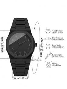 1pc Men's Fashion Casual Minimalist Arabic Numeral Dial Quartz Wrist Watch, Stylish & Business - Black - View 4