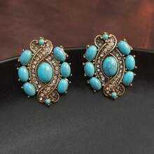 Bộ trang sức 2 món gồm bông tai và dây chuyền màu ngọc lam, phong cách Bohemian cá tính, gợi cảm và sang trọng, phù hợp cho tiệc tùng, đám cưới, lễ hội âm nhạc. - vòng cổ - Xem 3