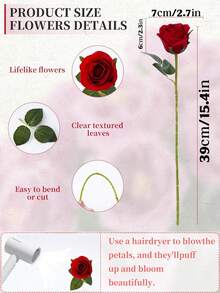12 Pieces Artificial Silk Rose Flower Heads, Long Stem Artificial Silk Rose Bouquet - 3.5 Inch Large Flower Heads, Velvet Rose Real Touch, DIY Wedding Bouquet Bridal Shower Centerpiece Arrangement Party Table Decoration Valentine's Day And Mother's Day, Suitable For Home Wedding Party Decoration, Wedding Centerpiece, Fall Decoration, Valentine's Day, Gift, Birthday Gift, Graduation Ceremony - 紅色 - 查看 6