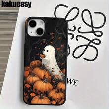 Funda protectora para teléfono con orificios grandes y diseño de calabaza fantasma, compatible con las series 16 Pro, 16, 15 Pro, 14, 14 Plus, 14 Pro, 13, 13 Pro, 12 Pro y 11/11 Pro. Regalos para cumpleaños y celebraciones. - Blanco - Ver 3