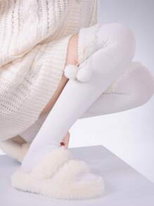 1双仿毛皮加厚绒球过膝袜，保暖舒适，适合体重88-132磅的女性，秋冬季 - 彩色 - 查看 5