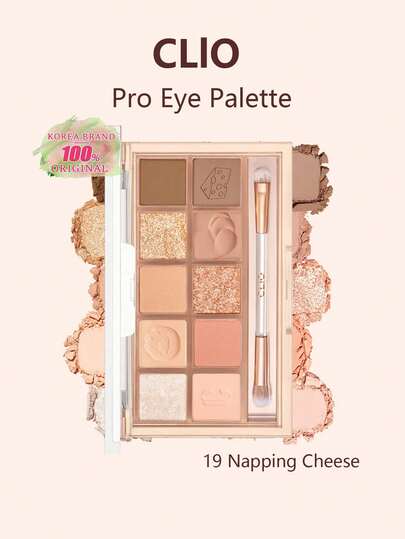Clio 19 Napping Cheese Professional Eyeshadow Palette, Matte, Shimmer, Glitter, Pearl, High Color Payoff, Long-Lasting, Korean Makeup (19 Napping Cheese), Gift