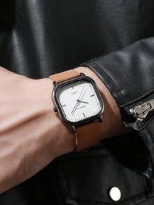 3pcs/Set Men's Fashion Square Minimalist Scale Dial Quartz Wrist Watch & Belt Combo Set (Watch Box Not Included) - Multicolor - View 4