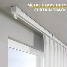 天花板窗帘轨道-39.37英寸-196.85英寸可调节长度窗杆轨道窗帘轨道系统，金属重型窗帘轨道，适用于淋浴间、房间隔断、办公室、家居装饰