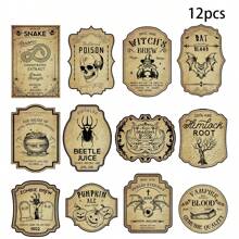 6 PIEZAS Etiquetas adhesivas vintage y espeluznantes para botellas de vino de Halloween, decoraciones de etiquetas adhesivas de papel resistentes al agua para botellas de vino de fiesta de Halloween, recuerdos de fiesta de Halloween