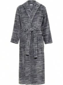 Mens Robe With Hood, Plush Fleece Hooded Mens Bathrobe, Big And Tall Bath Robe For Menhalloween - 深混色灰色 - 查看 1