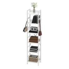 BALCONERA 6-Tier Industrial Tall Shelving Unit – Floor-Standing Wooden Shelving Unit With Metal Frame & 4 Hooks, Pure White | Storage Unit For Living Room & Home Office - 白色 - 查看 7