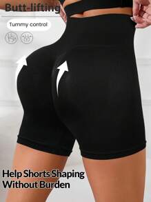 Women Sexy 4-Way Stretch Butt Lifting Legging Fitness Yoga Pants High Waist Tummy Control Running Shorts With Waist Cincher And Breathable Mesh Waist Shaping Boxer Shorts Sports Cycling Underwear Workout Shorts Seamless Slim Sports Gym Shorts - Black - View 3