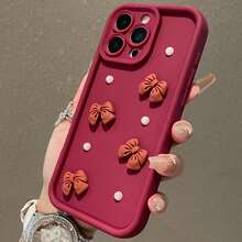 1件粉色蝴蝶结仿珍珠腰链手机壳，防震保护套，兼容 16/15 PRO MAX/15 PLUS/15 PRO/15/14 PRO MAX/14 PLUS/14 PRO/14/13 PRO MAX/13 PRO/13/12 PRO MAX/12 PRO/12 PRO MAX/11 PRO/11/XS MAX/XR/XS/7/8 PLUS和Galaxy A14 A34 A54 A15 A25 A35 A55 S23 S23Plus S23ultra S23fe S24 S24plus S24ultra S24fe S25 S25plus S25ultra，防水防摔防刮。 - 紅色 - 查看 5