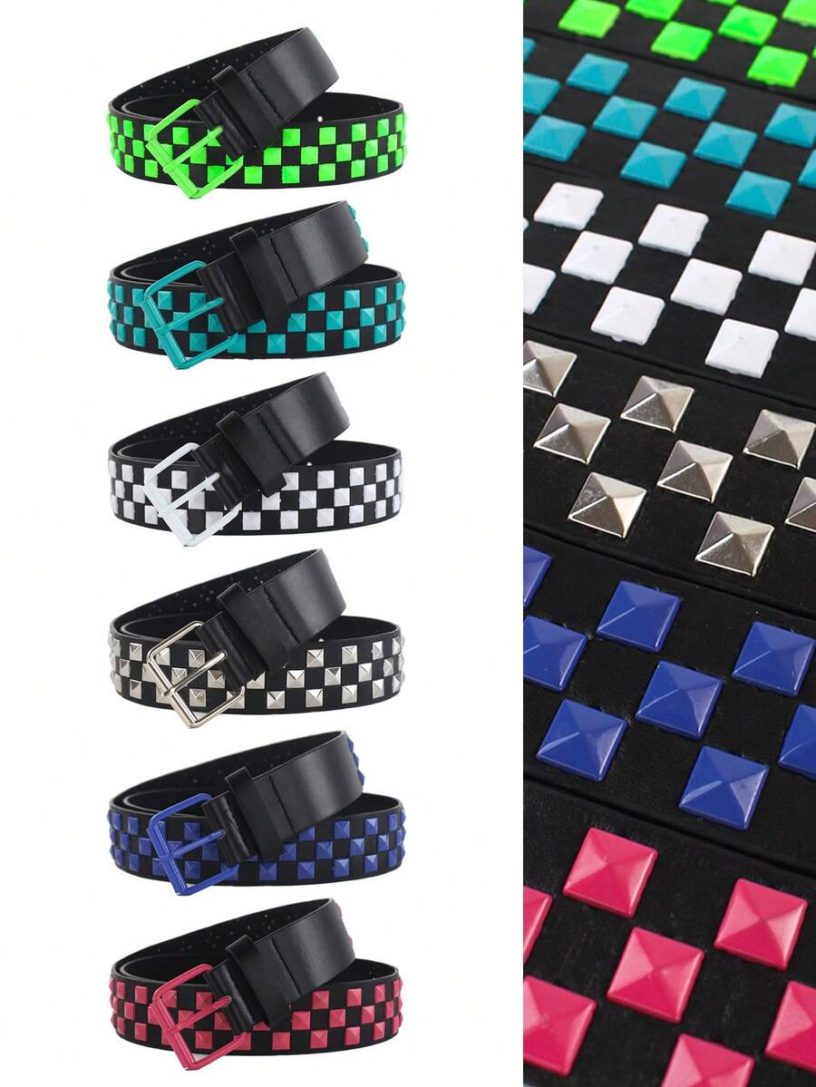 1 pieza Cinturón unisex de estilo punk, cinturón con patrón de tablero de ajedrez para jeans y pantalones cargo, adecuado para uso diario, estilo callejero y accesorios de otoño-invierno para campus, adecuado para adolescentes, jóvenes, hombres, casual, al aire libre, atlético, vacaciones, regalos de graduación, cumpleaños, uso diario