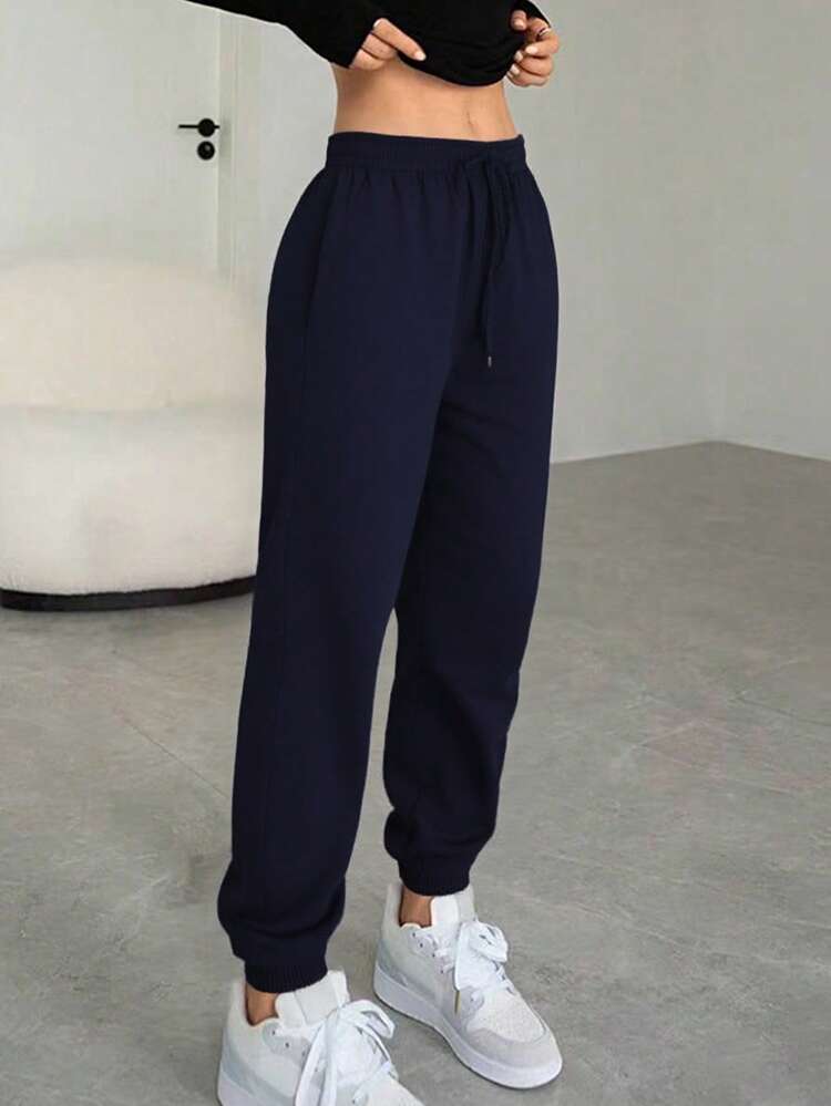 Joggers de Mujer Plus Size con Elástico y Listón al Frente – Calientitos y de Alta Calidad - Azul Marino - Añade 1
