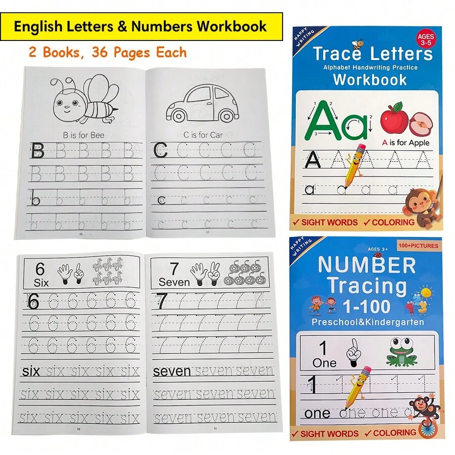 Lachilly Livro de Atividades de Alfabeto e Números para Crianças - Livro Educativo de Caligrafia com Letras e Números em Inglês - Material para Colorir e Escrita para o Jardim de Infância