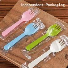 100PCS Disposable Sporks, Individually Packaged Plastic Spork For Cakes, Desserts, Ice Cream, Bread, Heavy Weight Fork Spoon For Party, Wedding, Picnics, Buffet (Pink) - Hồng - Xem 9
