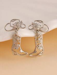 2pcs Western Cowboy Hollow Boot Earrings, Fashionable & Unique For Daily Wear And Festivals - Boots Earrings - View 4