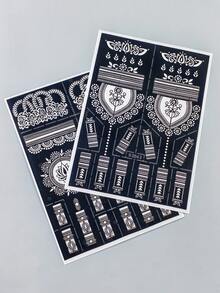 2 张花卉指甲花模板人体彩绘化妆美容院 Mehndi 花卉纹身模板人体彩绘贴纸模板适用于手部和脚部 - 黑色 - 查看 6