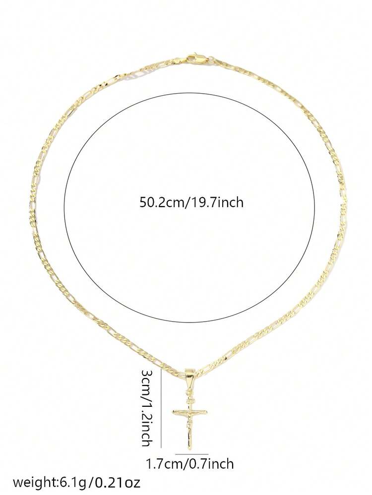 1pc Religious Cross Pendant Necklace Set, Suitable For Women, Versatile Wear For Summer, Beach, Easter Gift, Self-Wear - Yellow Gold - View 5
