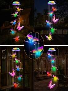 2Piece 2025 UpgradedVersion Butterfly Solar Wind Chimes, 6-Color ChangingLights & Solar-Powered, (800mAh), Suitable For Outdoor Use, Such AsGardens, Windows, Christmas Decorations, PortableOutdoor Decorative Lights, Perfect Gift For Mom, GrandmaWife, Sister,Room Decor,Halloween Lights - Butterfly & Hummingbird Solar Wind Chimes - 查看 6