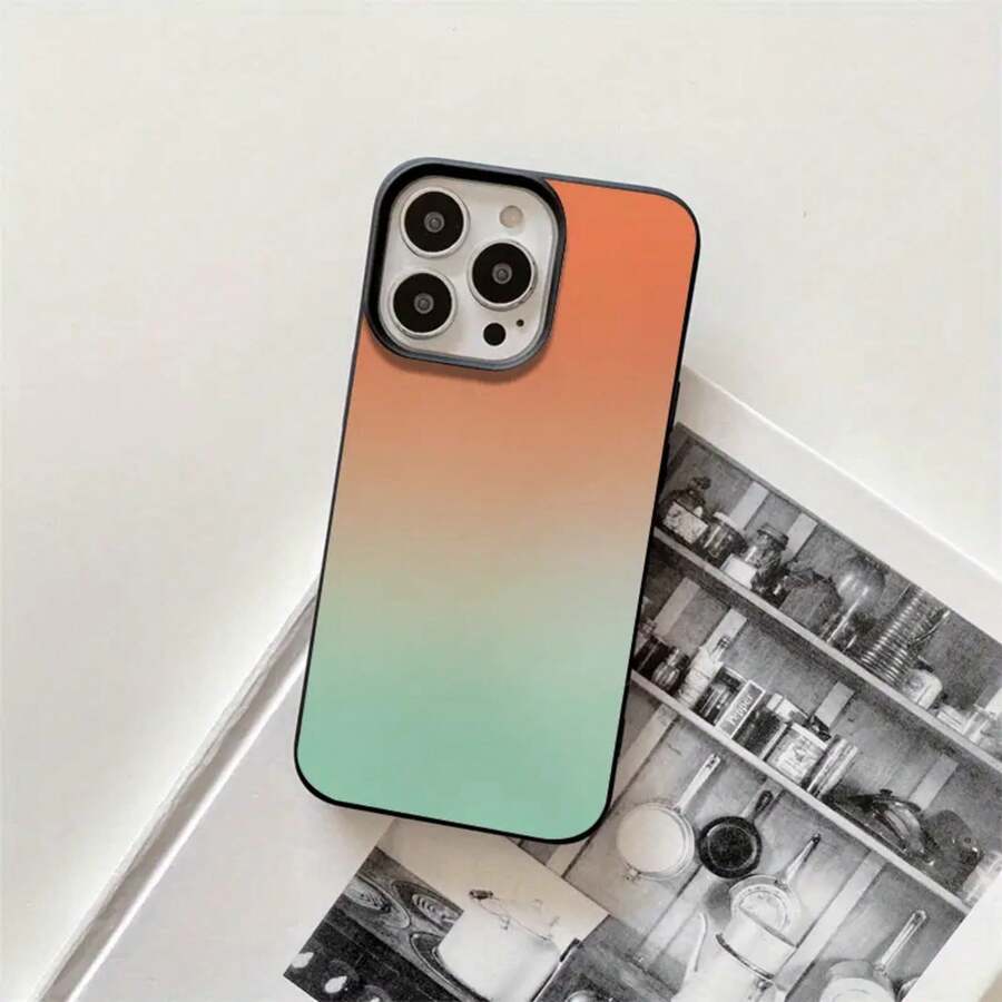 Funda protectora para phone con diseño de degradado naranja y verde y orificios grandes. Compatible con phone 16 Pro, 16, 15 Pro, 14, 14 Plus, 14 Pro, 13, 13 Pro, 12 Pro y 11/11 Pro. Regalos para cumpleaños y celebraciones. - Negro - Ver 1