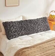20x54 Fluffy Cheetah Print Body Pillow Cover, Leopard Print Plush Fuzzy Pillowcase With Zipper, Farmhouse Shaggy Long Pillow Cover Women Side Sleepers, Pink - 獵豹紋灰色 - 查看 1